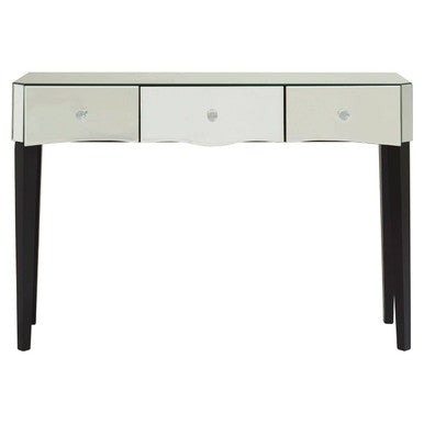 Orsina Gabriella Mirrored Console Table | 3-Drawer Black Wood Legs