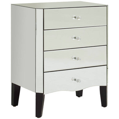 Orsina Gabriella Mirrored Chest of 4 Drawers | Black Carved Legs