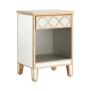 Orsina Grazia Gold Mirrored Side Table with Drawer and Shelf