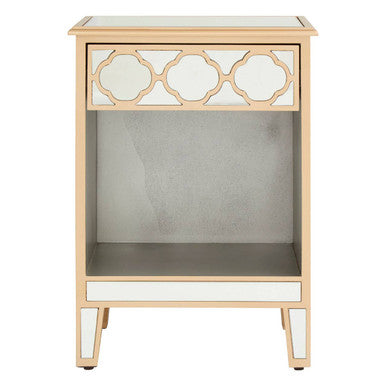 Orsina Grazia Gold Mirrored Side Table with Drawer and Shelf