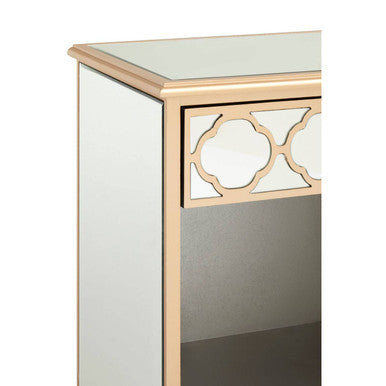 Orsina Grazia Gold Mirrored Side Table with Drawer and Shelf