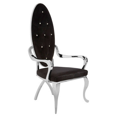 Orsina Novara Silver Baroque Chair | Black Velvet Tufted Accent