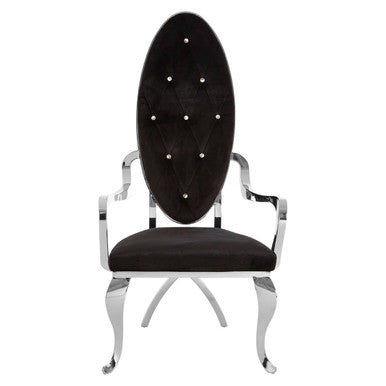 Orsina Novara Silver Baroque Chair | Black Velvet Tufted Accent