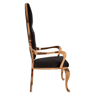 Orsina Novara Baroque Accent Chair | Black Velvet & Rose Gold