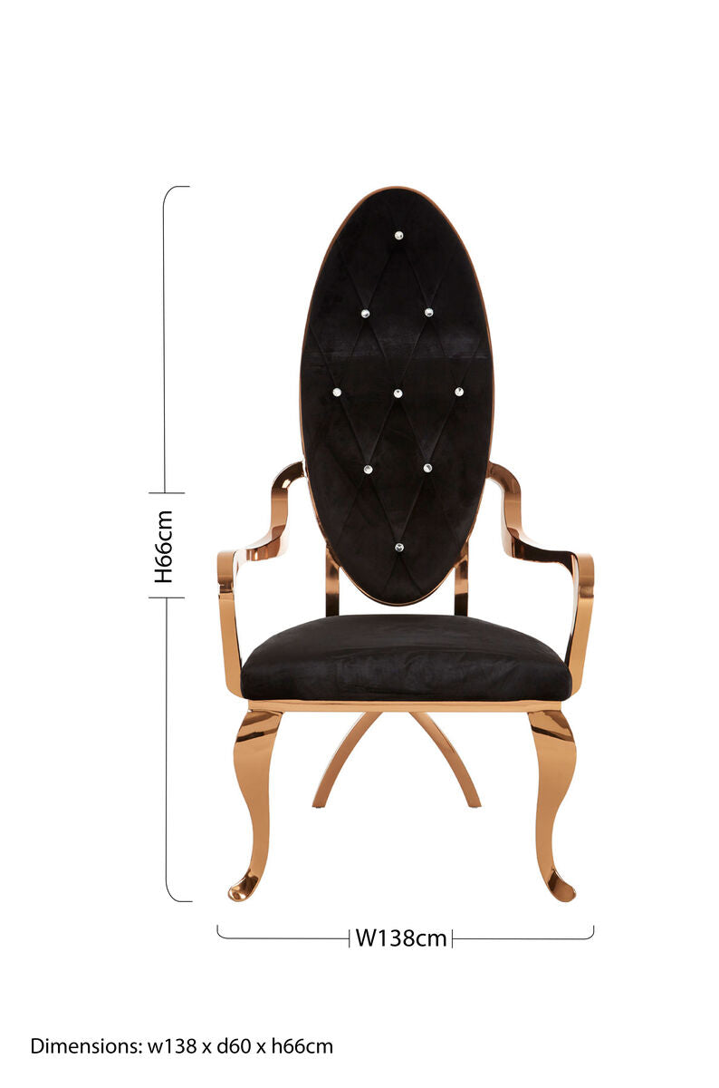 Orsina Novara Baroque Accent Chair | Black Velvet & Rose Gold