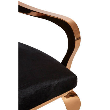 Orsina Novara Baroque Accent Chair | Black Velvet & Rose Gold
