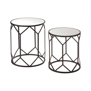 Orsina Avantis Geometric Side Tables - Set of 2 Black Metal & Mirror