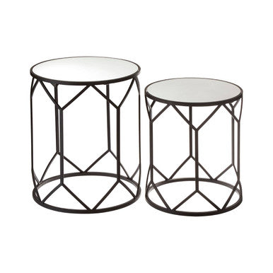 Orsina Avantis Geometric Side Tables - Set of 2 Black Metal & Mirror