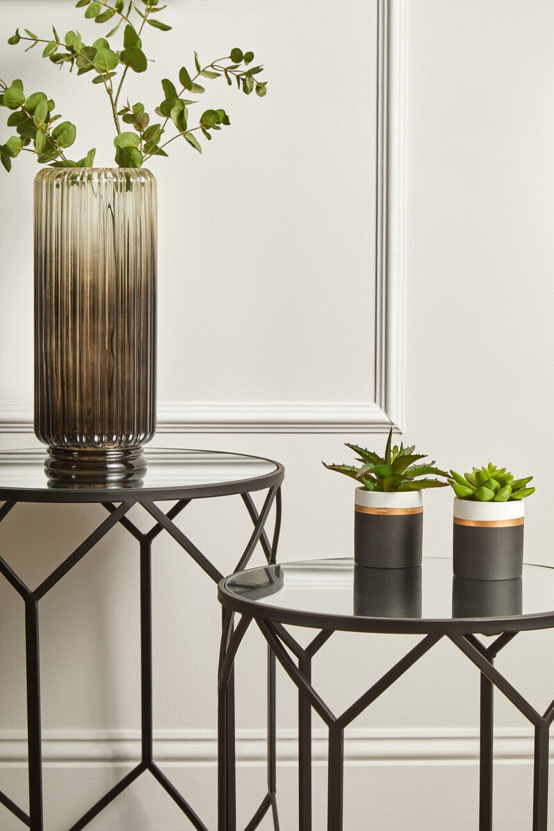 Orsina Avantis Geometric Side Tables - Set of 2 Black Metal & Mirror