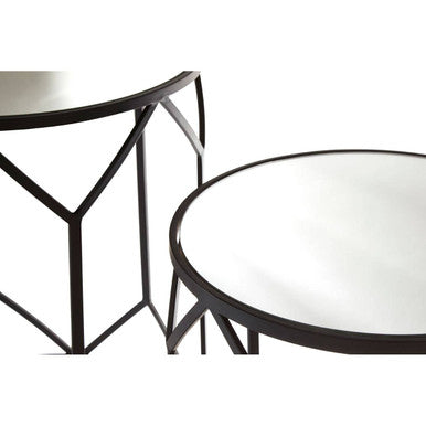 Orsina Avantis Geometric Side Tables - Set of 2 Black Metal & Mirror