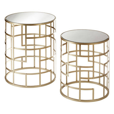 Orsina Avantis Set of 2 Gold Champagne Art Deco Glass Side Tables
