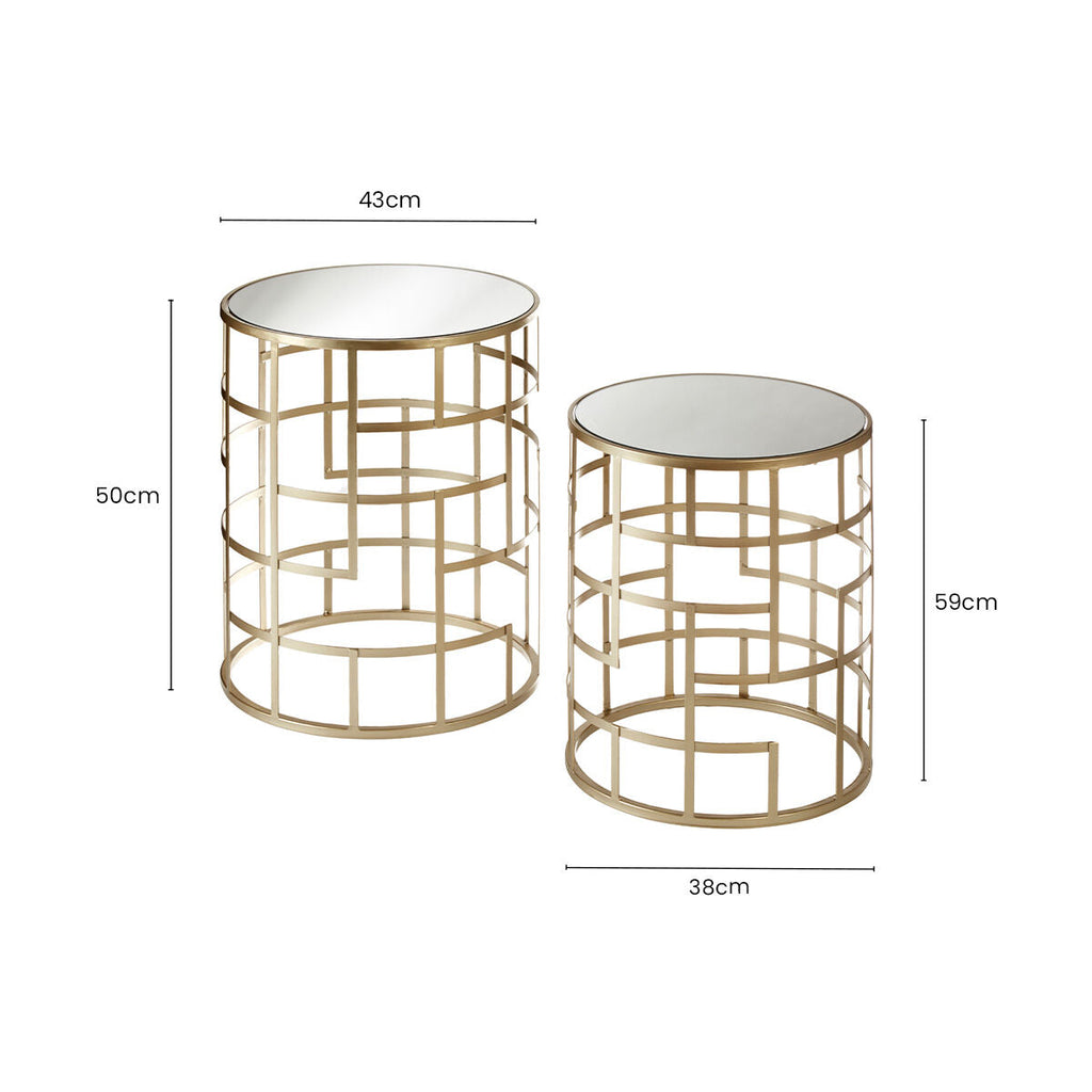Orsina Avantis Set of 2 Gold Champagne Art Deco Glass Side Tables
