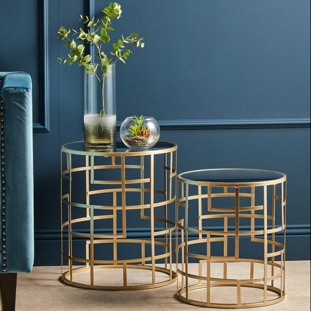 Orsina Avantis Set of 2 Gold Champagne Art Deco Glass Side Tables