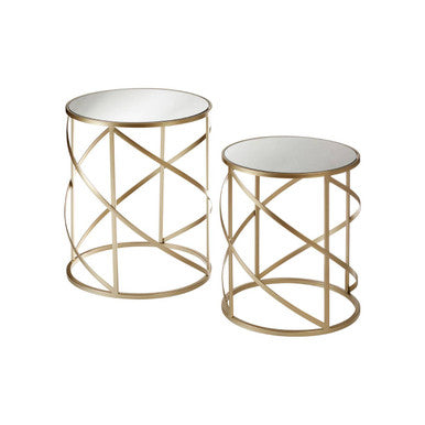 Orsina Avantis Gold Swirl Side Tables – Set of 2 Mirrored Glass Tops