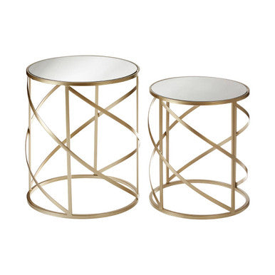 Orsina Avantis Gold Swirl Side Tables – Set of 2 Mirrored Glass Tops