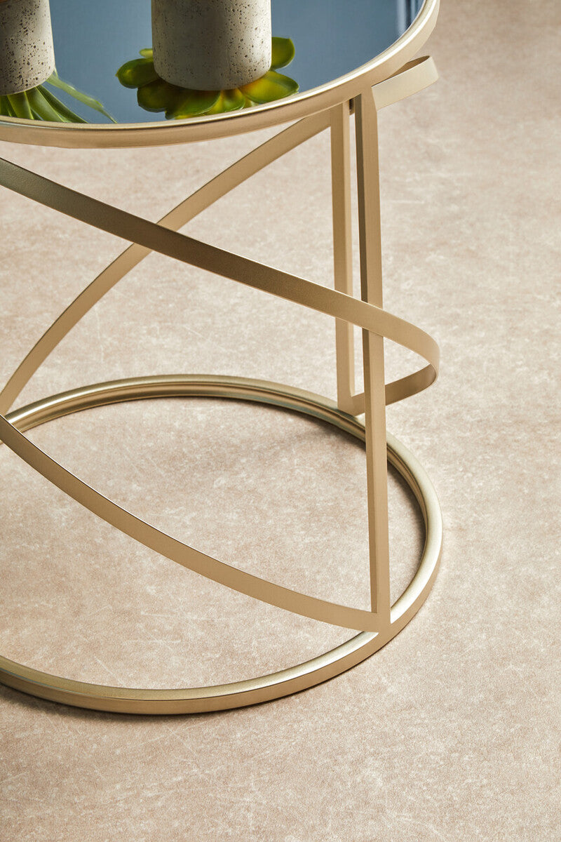 Orsina Avantis Gold Swirl Side Tables – Set of 2 Mirrored Glass Tops