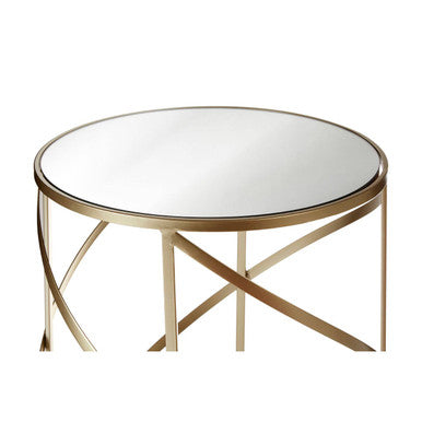Orsina Avantis Gold Swirl Side Tables – Set of 2 Mirrored Glass Tops