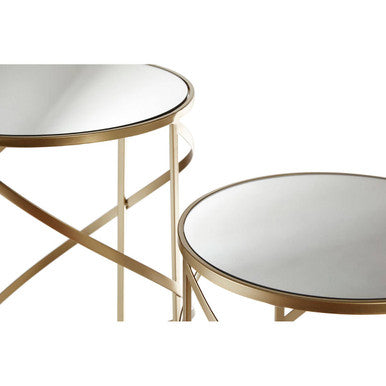 Orsina Avantis Gold Swirl Side Tables – Set of 2 Mirrored Glass Tops