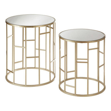 Orsina Avantis Gold Champagne Mirrored Round Side Tables – Set of 2