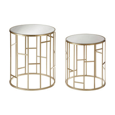 Orsina Avantis Gold Champagne Mirrored Round Side Tables – Set of 2