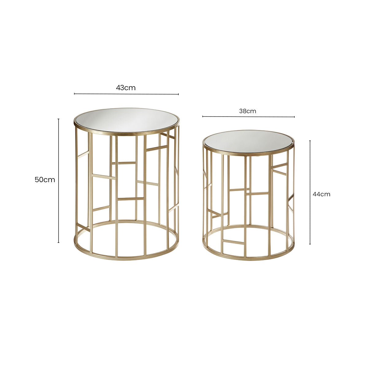 Orsina Avantis Gold Champagne Mirrored Round Side Tables – Set of 2