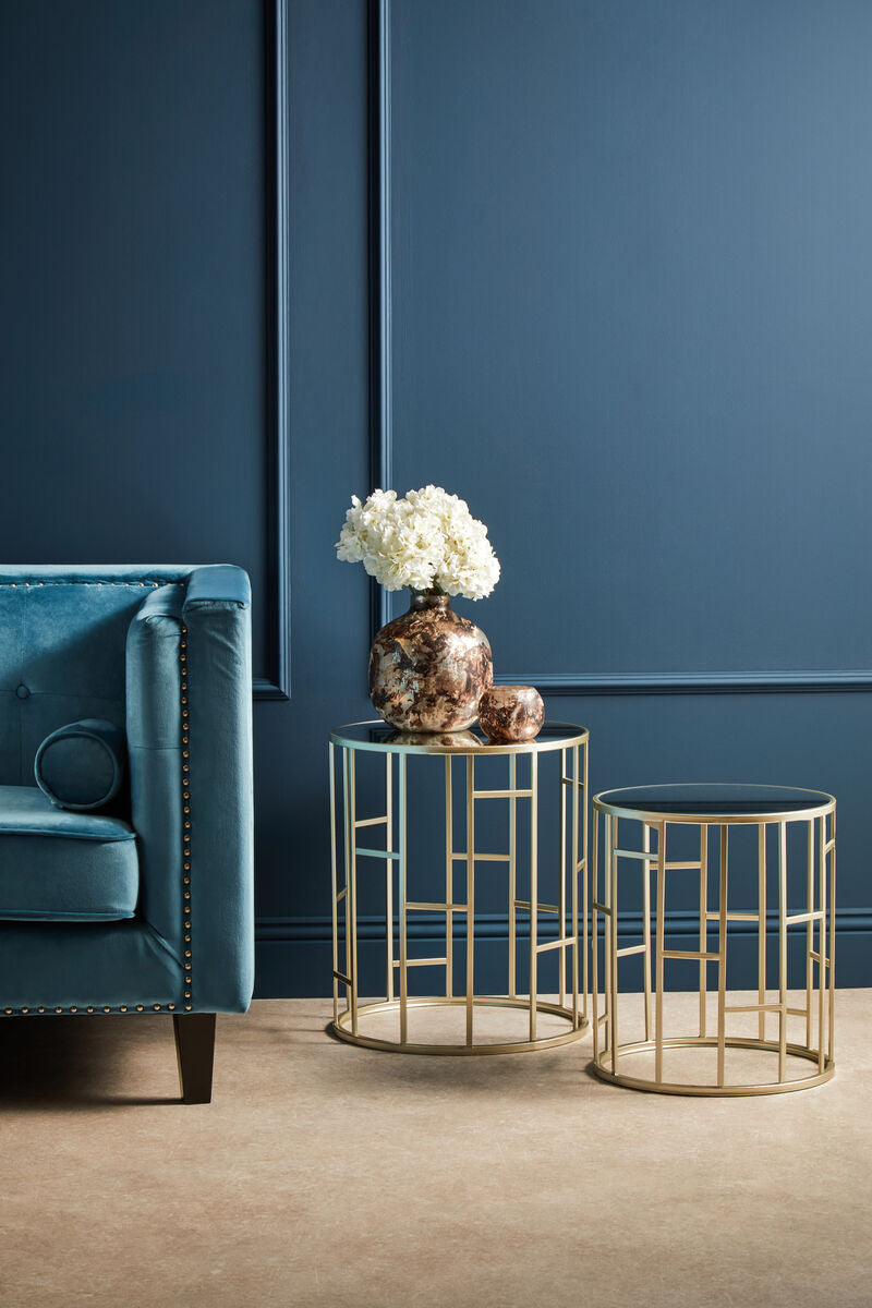 Orsina Avantis Gold Champagne Mirrored Round Side Tables – Set of 2