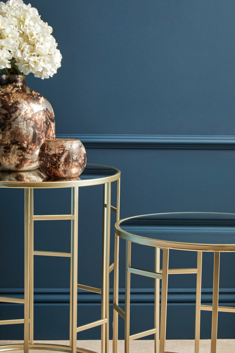 Orsina Avantis Gold Champagne Mirrored Round Side Tables – Set of 2