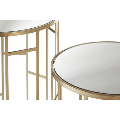 Orsina Avantis Gold Champagne Mirrored Round Side Tables – Set of 2