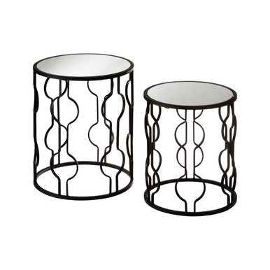 Orsina Avantis Black Metal Side Tables – Set of 2 Mirrored Glass Tops