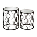 Orsina Avantis Black Metal Side Tables – Set of 2 Mirrored Glass Tops