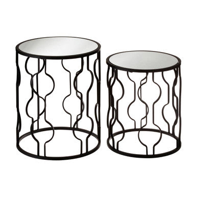 Orsina Avantis Black Metal Side Tables – Set of 2 Mirrored Glass Tops