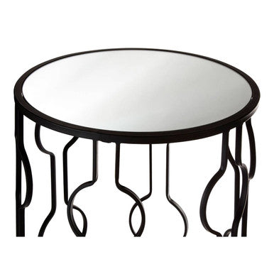 Orsina Avantis Black Metal Side Tables – Set of 2 Mirrored Glass Tops