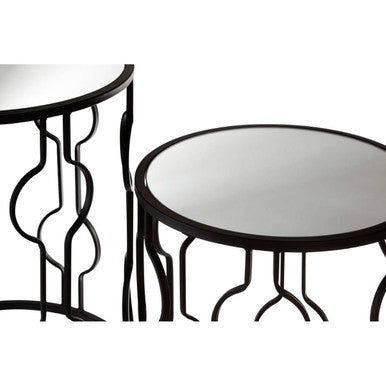 Orsina Avantis Black Metal Side Tables – Set of 2 Mirrored Glass Tops