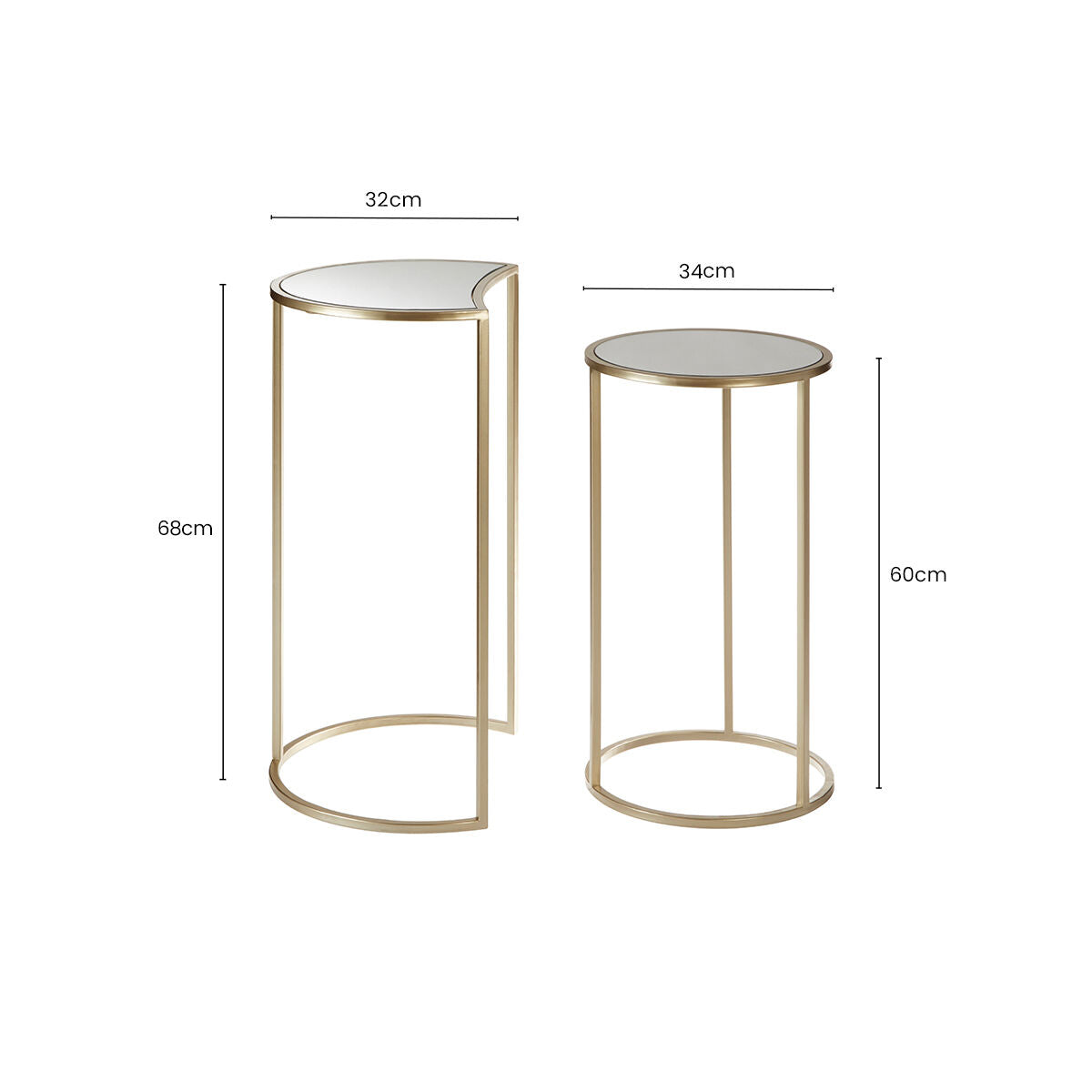 Orsina Avantis Nesting Side Tables - Set of 2 Gold & Mirrored Glass