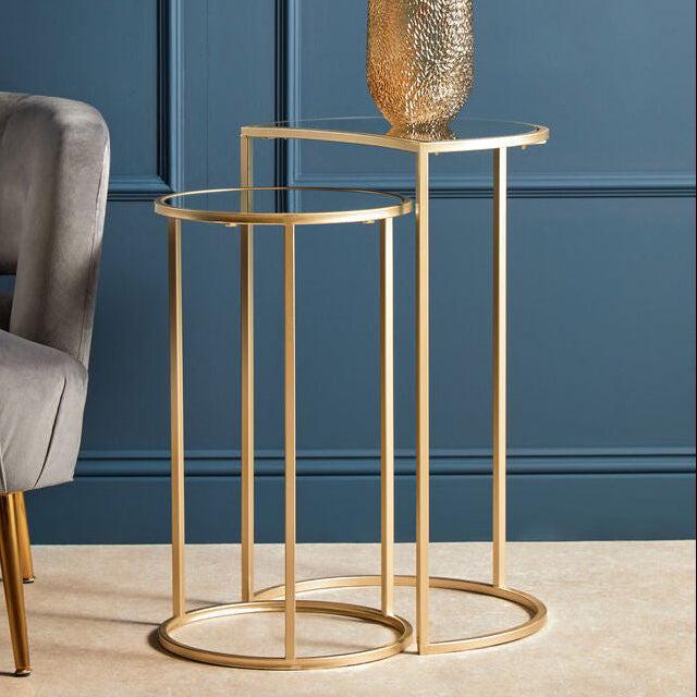 Orsina Avantis Nesting Side Tables - Set of 2 Gold & Mirrored Glass