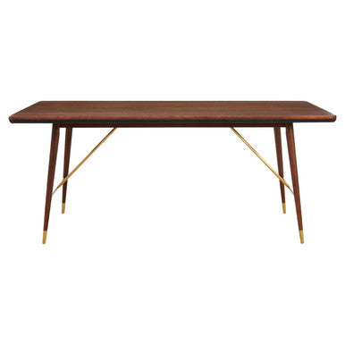 Orsina Kenso Walnut Wood Dining Table with Brass Base – Rectangular
