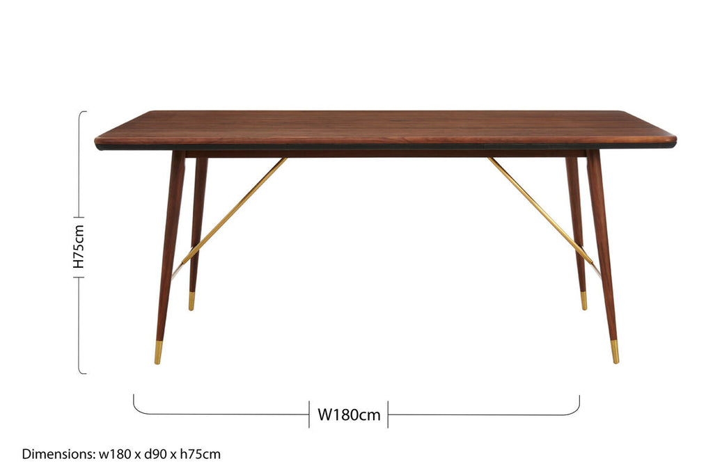 Orsina Kenso Walnut Wood Dining Table with Brass Base – Rectangular