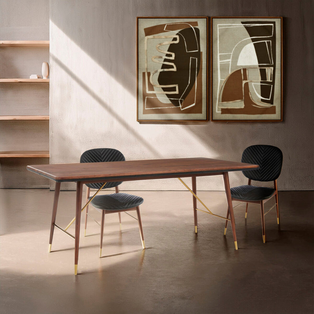 Orsina Kenso Walnut Wood Dining Table with Brass Base – Rectangular