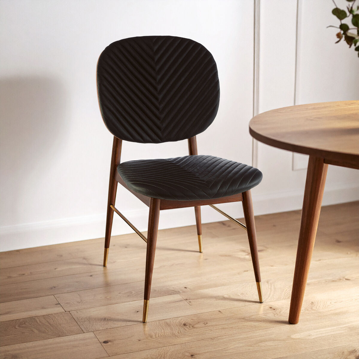 Orsina Kenso Black Leather and Walnut Wood Dining Chair | Modern Style