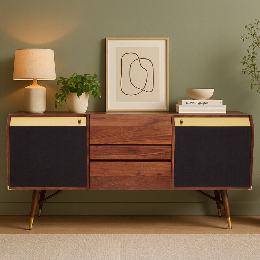 Orsina Kenso Sideboard – Natural Wood Storage with Textured Panels