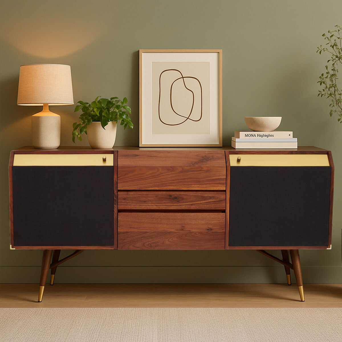 Orsina Kenso Sideboard – Natural Wood Storage with Textured Panels