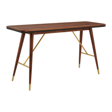 Orsina Kenso Console Table – Dark Walnut with Leather and Brass