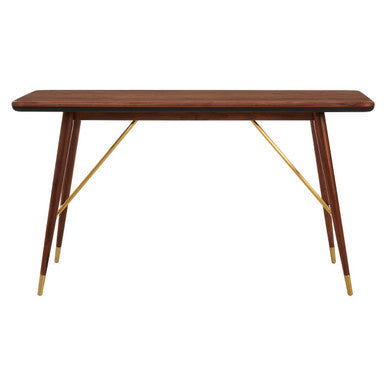 Orsina Kenso Console Table – Dark Walnut with Leather and Brass
