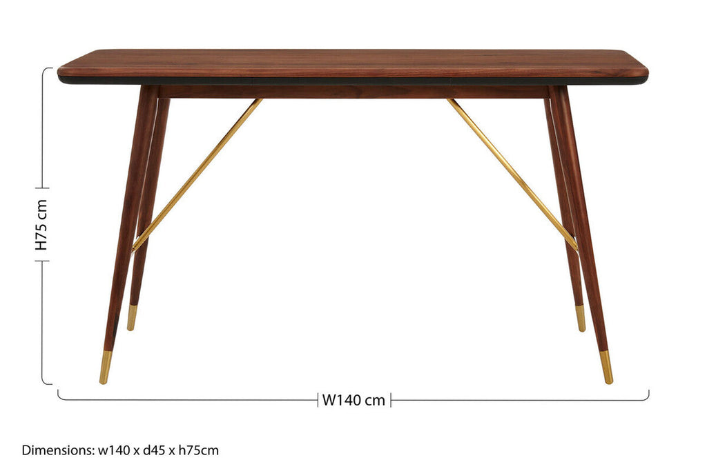 Orsina Kenso Console Table – Dark Walnut with Leather and Brass