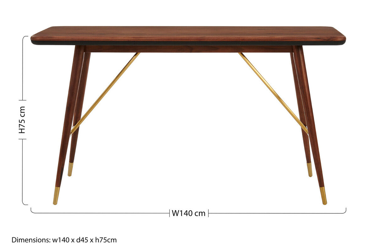 Orsina Kenso Console Table – Dark Walnut with Leather and Brass