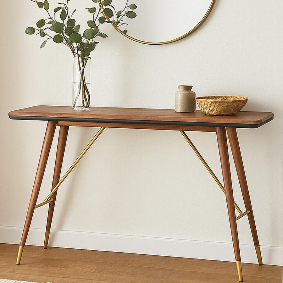 Orsina Kenso Console Table – Dark Walnut with Leather and Brass