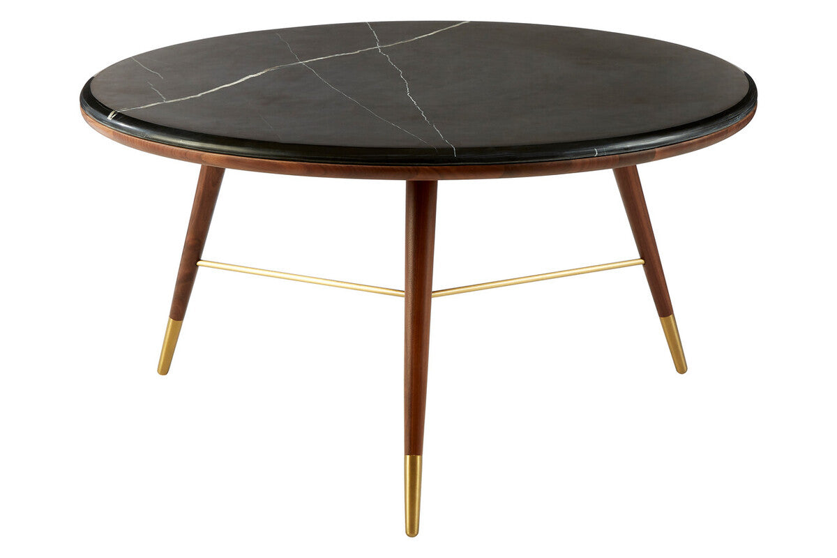 Orsina Kenso Round Coffee Table – Grey Marble Top & Walnut Wood