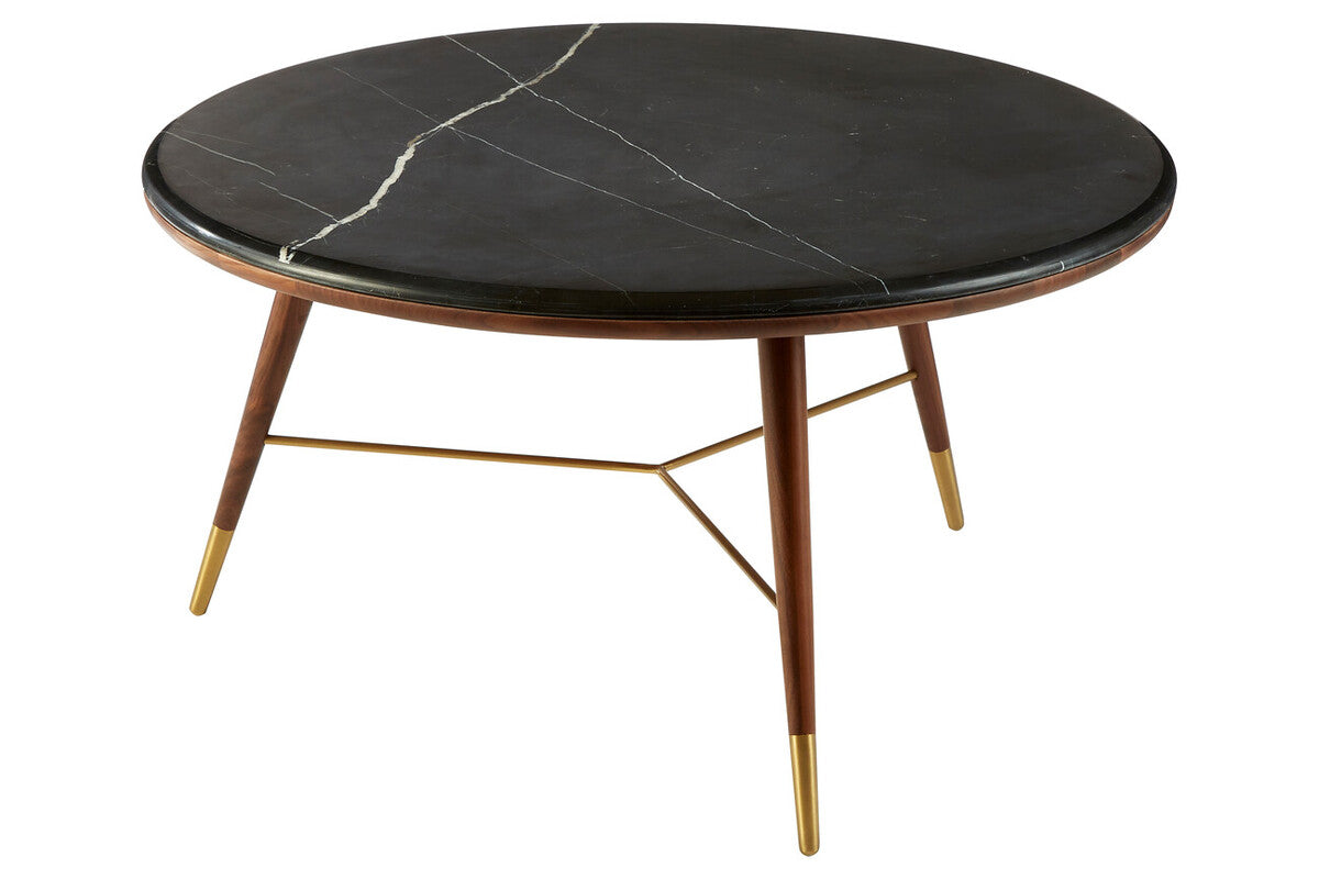 Orsina Kenso Round Coffee Table – Grey Marble Top & Walnut Wood
