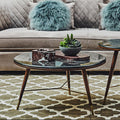 Orsina Kenso Round Coffee Table – Grey Marble Top & Walnut Wood