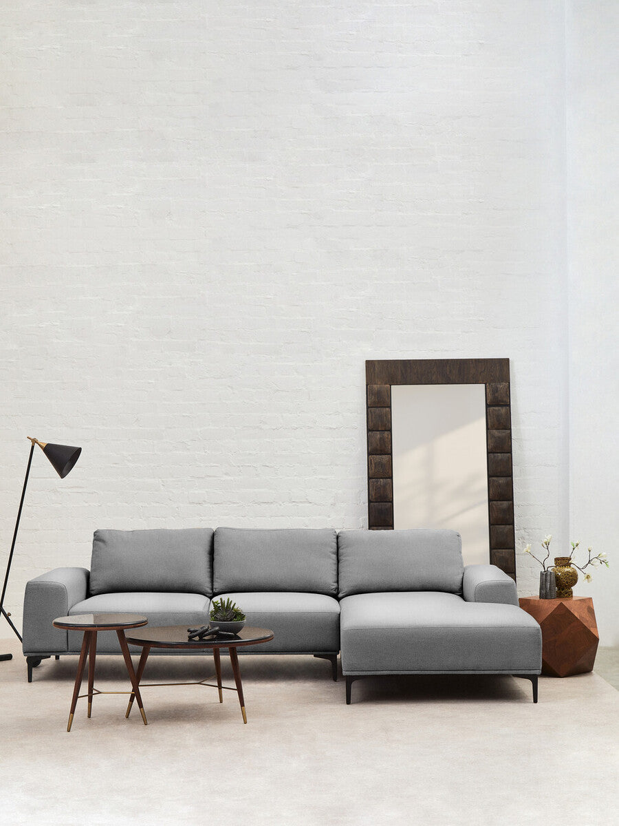Orsina Kenso Round Coffee Table – Grey Marble Top & Walnut Wood